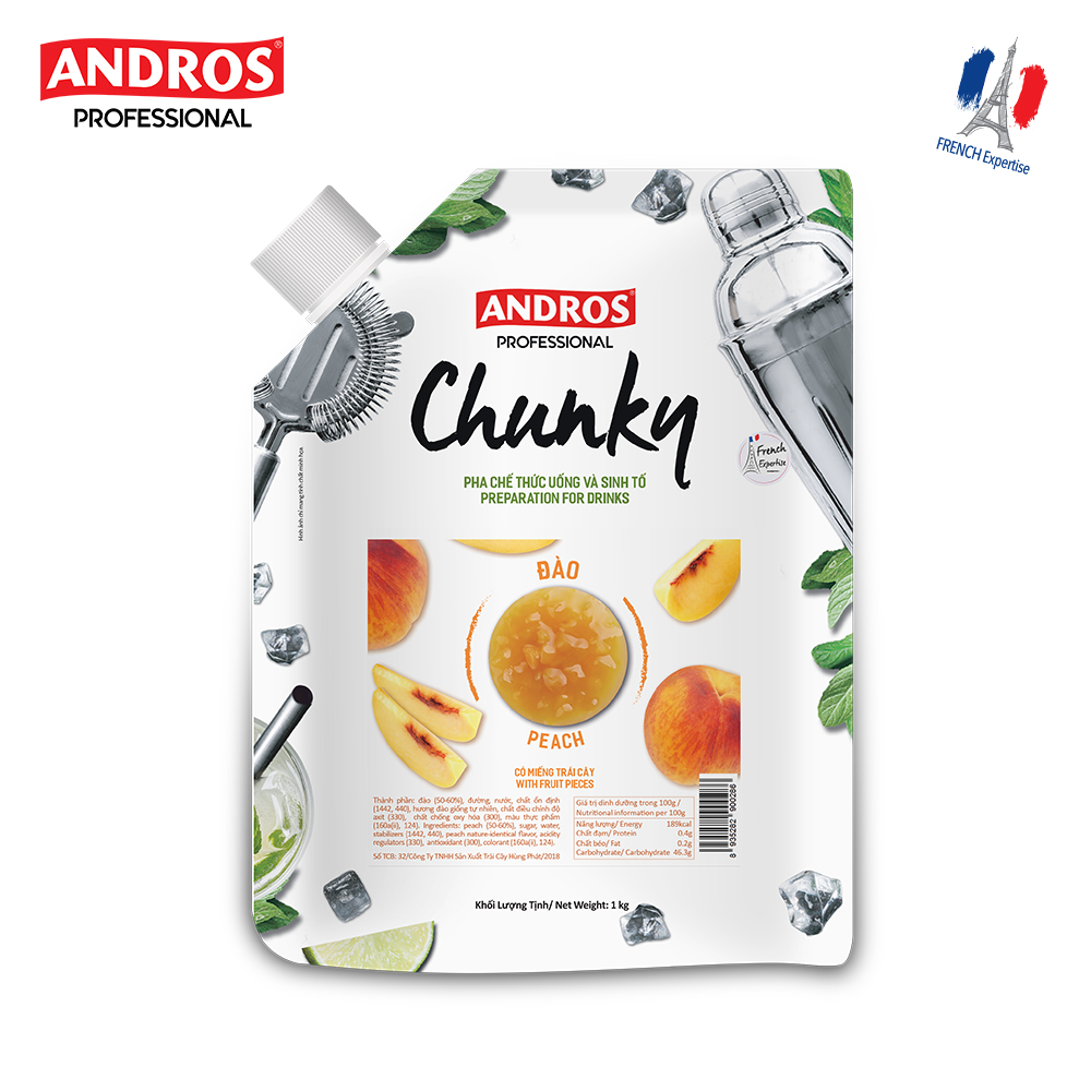 Chunky Đào Andros - Nguyên liệu pha chế - Mứt trái cây - Túi 1kg