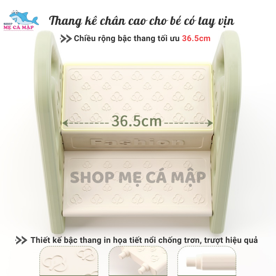 Thang mini ghế đôn 2 bậc cho bé có tai vin, Nhựa cao cấp tải trọng lên tới 75kg