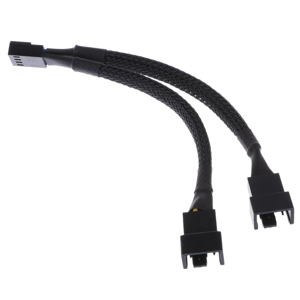 2Pcs 4pin Fan 15cm Y Splitter Power Cable Black Sleeved for Computer PC Fan