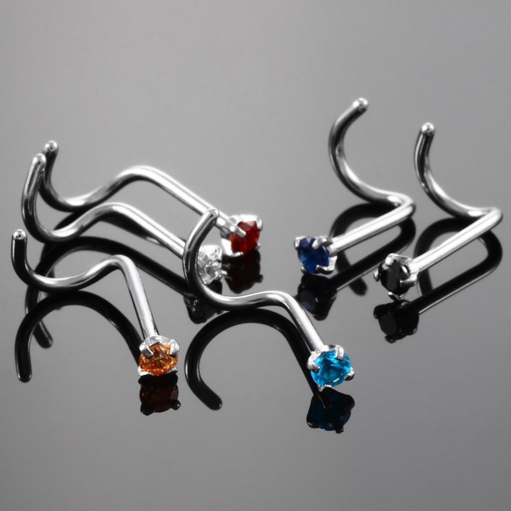 Multicolor Zircon Curved Nose Studs Bar Ring Body Piercing Jewelry 9Pcs 20g