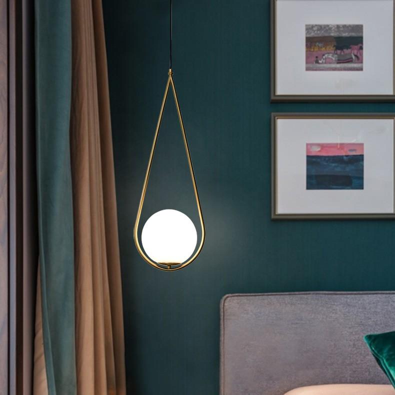Đèn thả LAMES chao thủy tinh địa cầu, khung mạ vàng hình giọt nước - kèm bóng LED chuyên dụng .