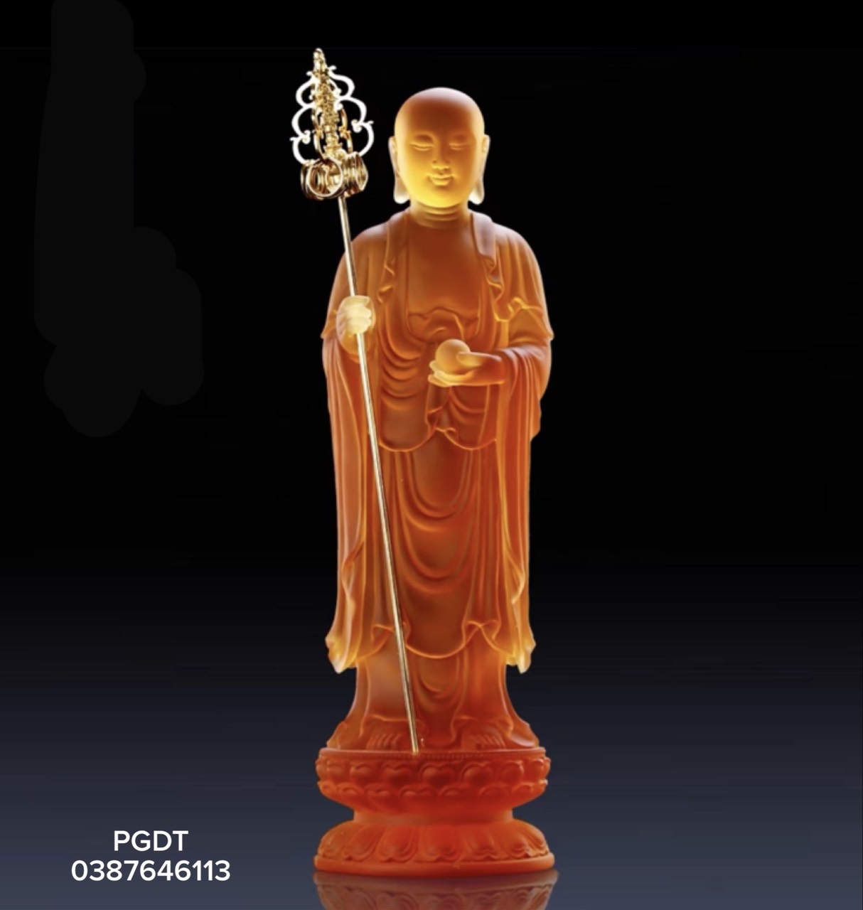 Tượng Địa Tạng Bồ Tát cao 33 cm bằng đá liuli
