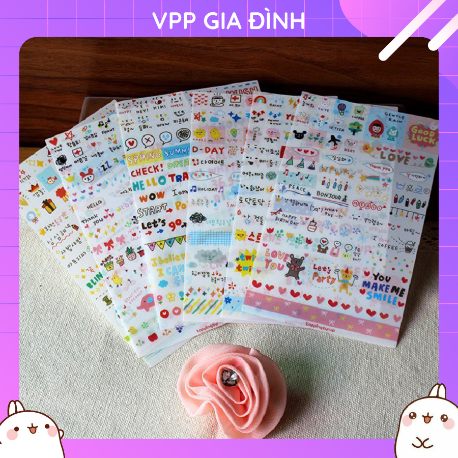 Bộ 6 Tấm Nhãn Dán Sticker Trang Trí Sổ Kế Hoạch Nhật Ký Phong Cách Hàn Quốc Drawing Market Sticker 08