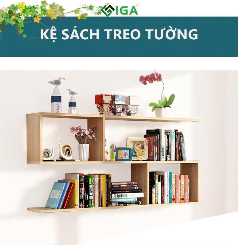 Kệ Sách Treo Tường Giá Sách Gỗ Treo Tường Thương Hiệu IGA - GP13