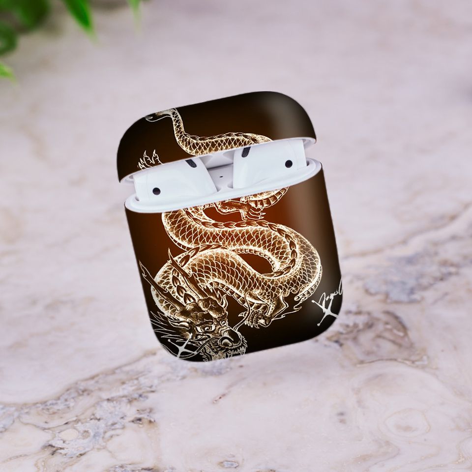 Miếng dán skin chống bẩn cho tai nghe AirPods in hình Rồng Dragon - dra030 (bản không dây 1 và 2)