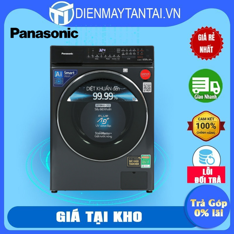 Máy Giặt Sấy Cửa Trước Panasonic 10,5 Kg giặt 6kg sấy NA-S056FR1BV - Diệt khuẩn đến 99.99% - Giặt sấy 2 trong 1- Hàng Chính Hãng (Đen) - Giao Toàn Quốc