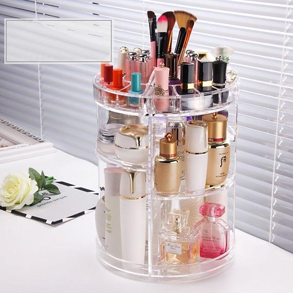 KỆ MỸ PHẨM MICA TRONG SUỐT XOAY 360 ĐỘ HÀNG TỐT SIÊU BỀN ĐẸP- HỘP ĐỰNG ĐỒ TRANG ĐIỂM ĐỂ BÀN KÈM KHAY SON CÓ THỂ XẾP