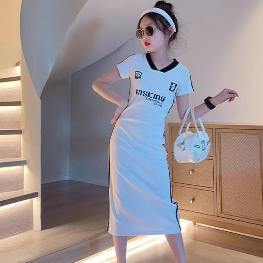 CHENGRUI Cô gái ăn mặc cotton mùa hè mỏng 2023 học sinh trung học cơ sở trẻ em lớn tây lưới váy vừa vặn màu đỏ