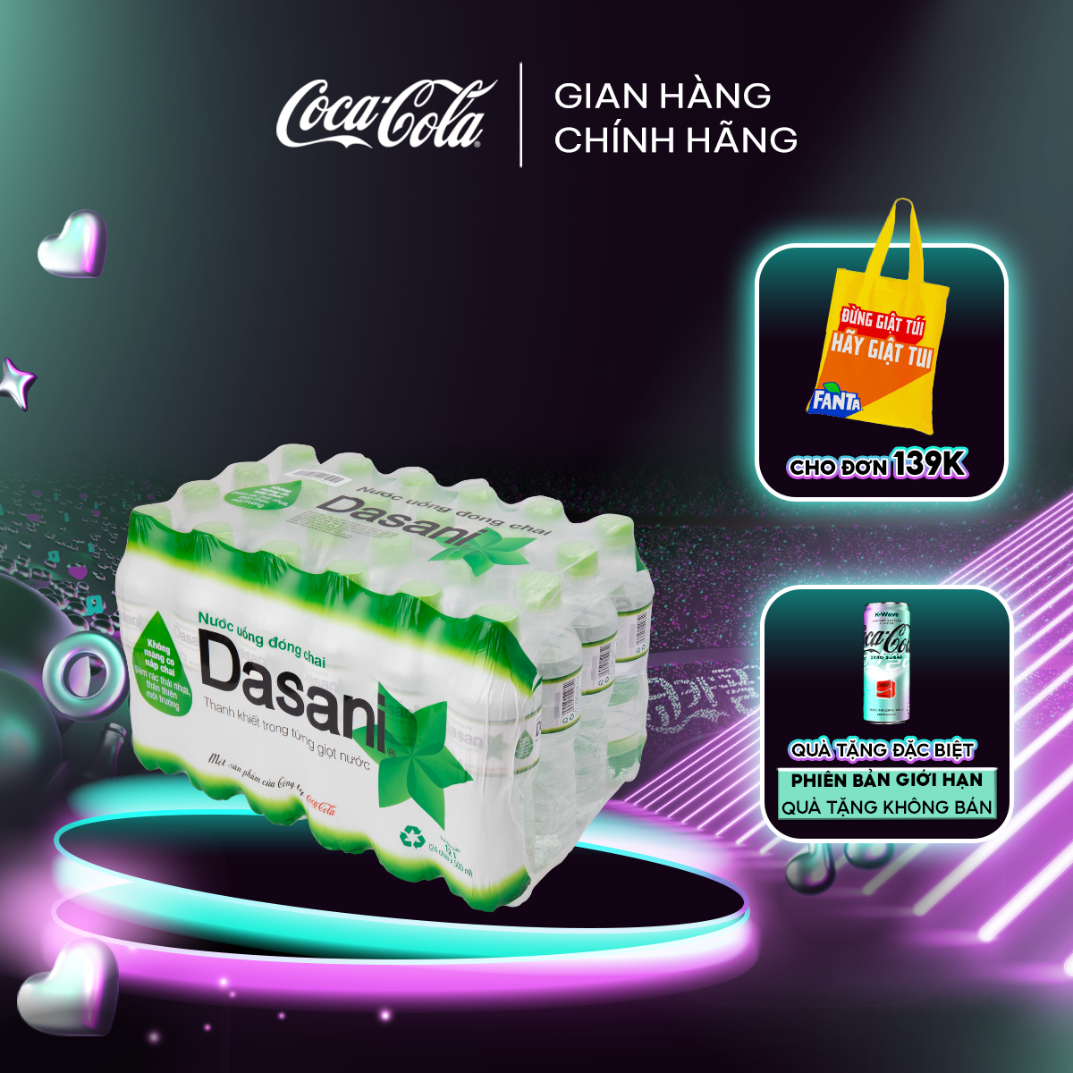 Lốc 24 chai Nước suối Dasani 24x510ml