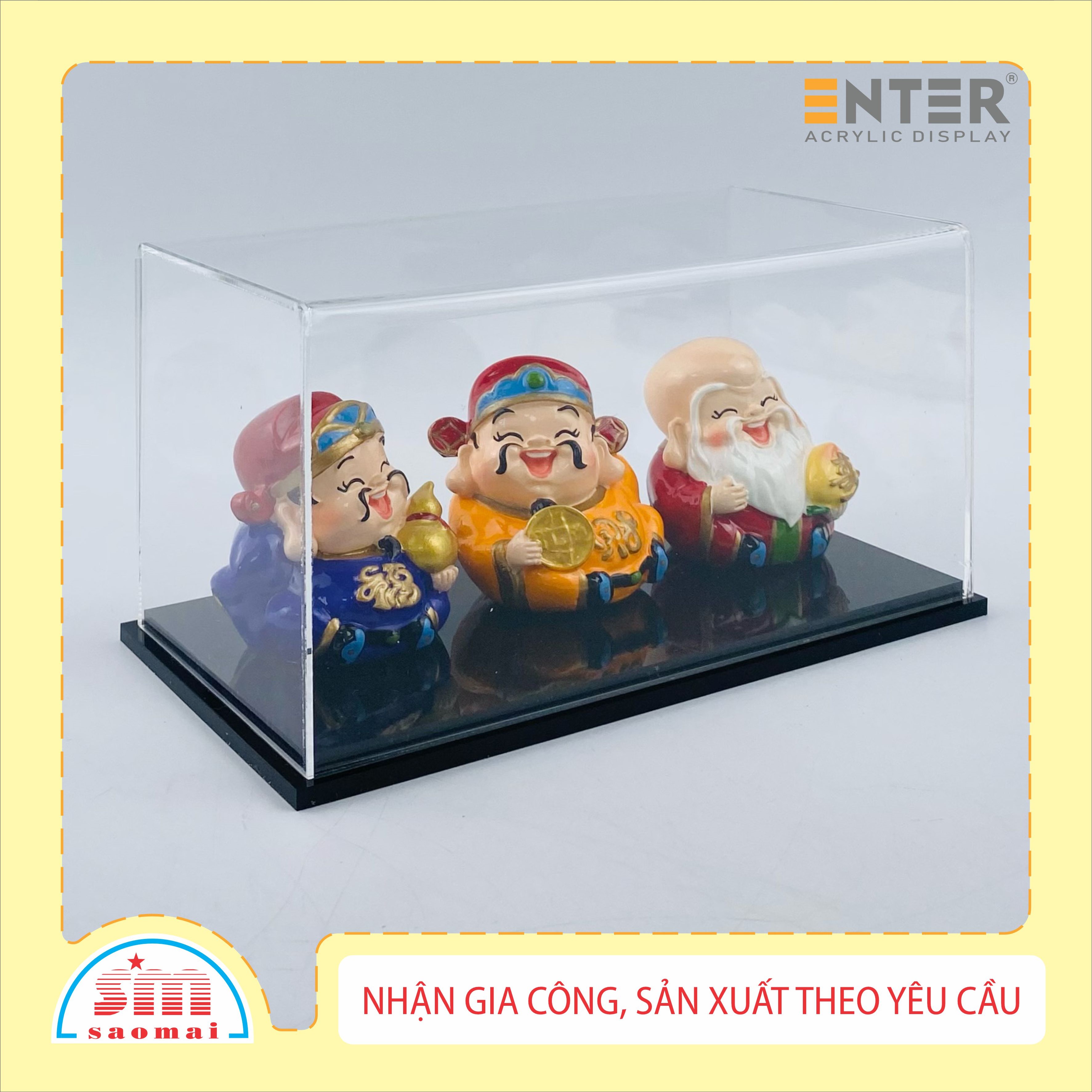 Hộp mica Enter BOX106 10x20x20cm mica dày 2mm, đế đen 5mmx2 chữ nhật nằm