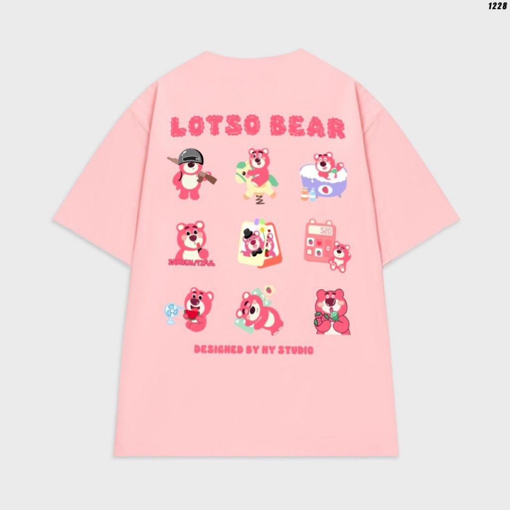 Áo thun tay lỡ unisex gấu dâu lotso phối họa tiết dễ thương áo phông nam nữ