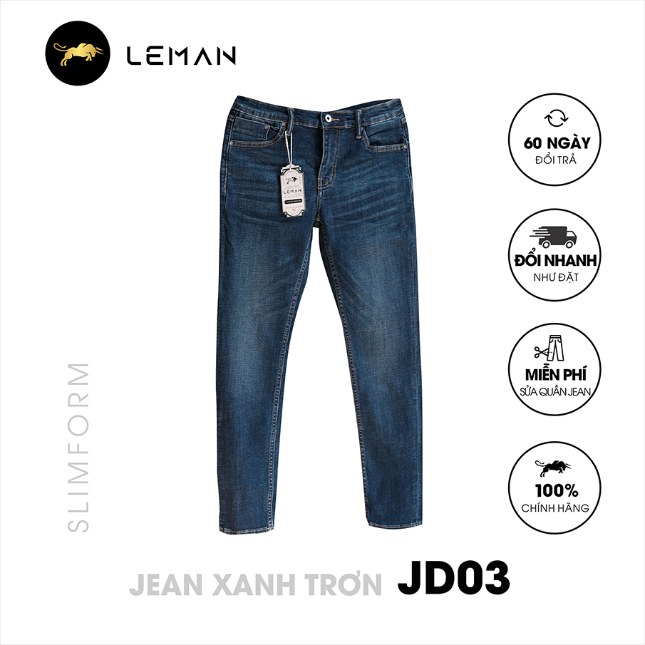 Quần Jean nam Leman xanh trơn JD03 - Slim Form