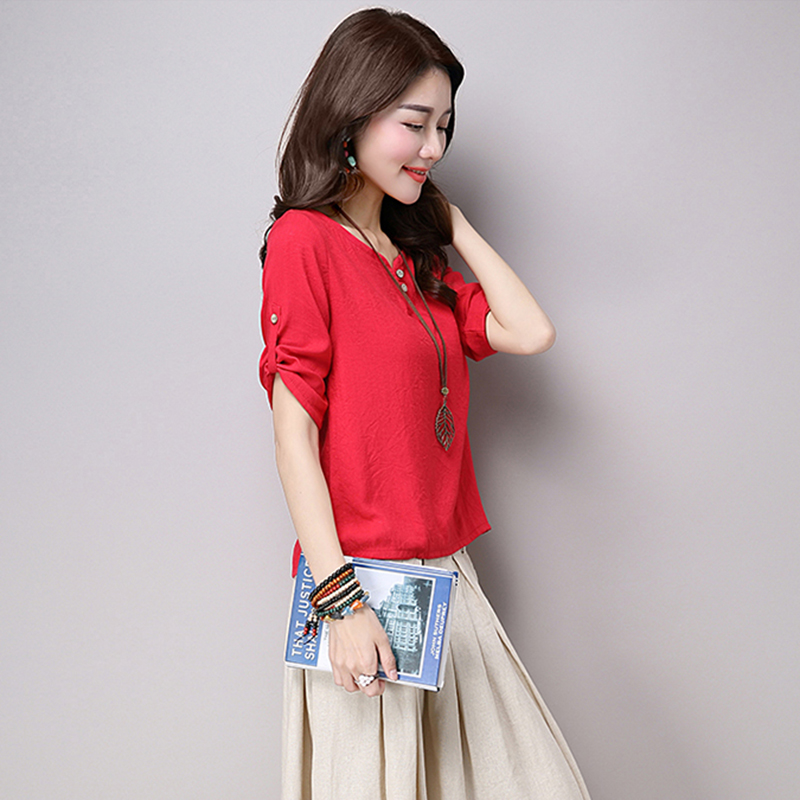 Áo sơ mi trung niên áo vải đũi tay lỡ dáng suông sm38