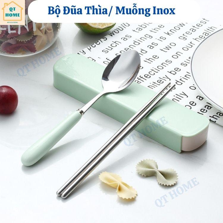 Bộ Đũa Thìa / Muỗng Văn Phòng Chất Liệu Inox và Sứ, Bộ Đồ Ăn Cá Nhân Có Hộp Đựng