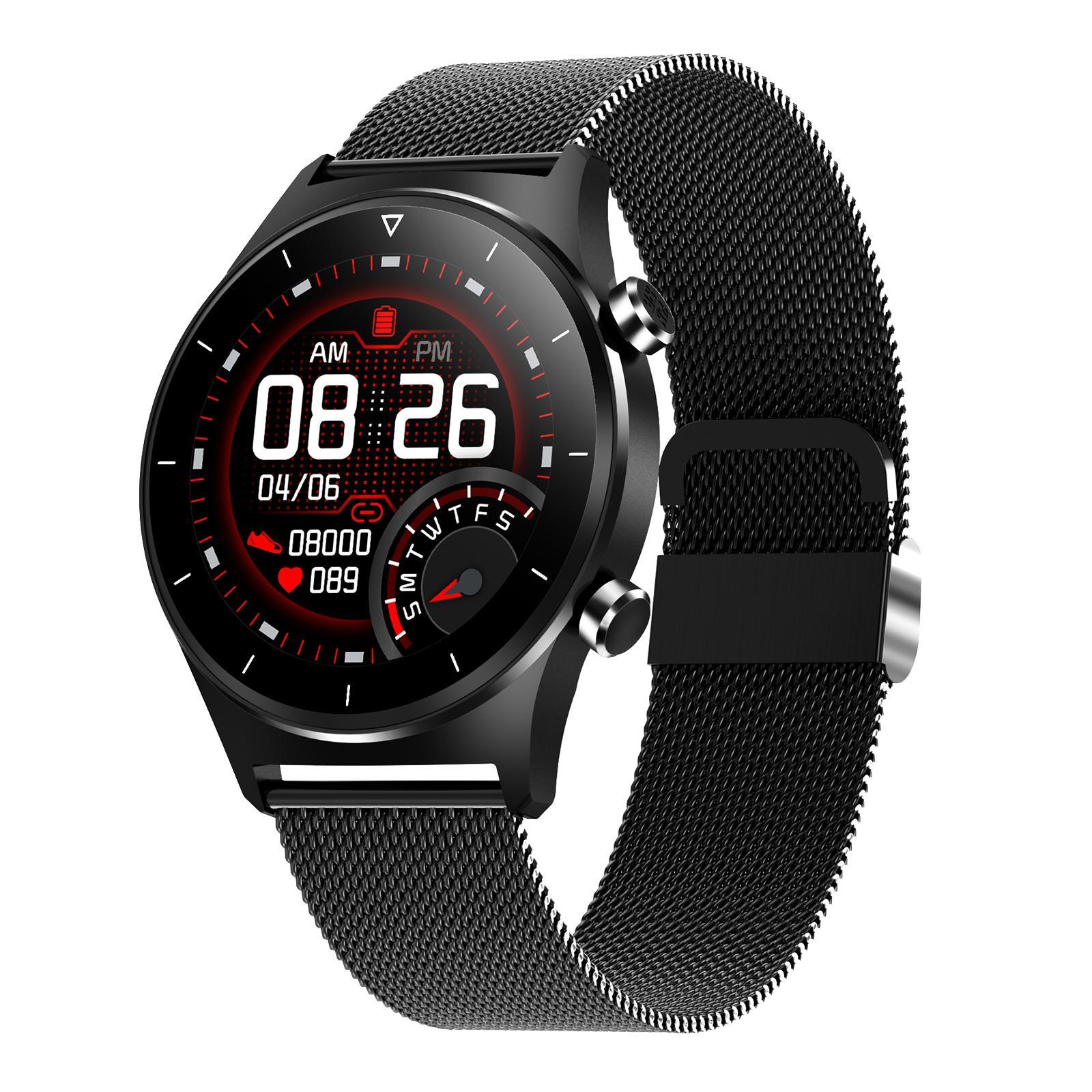 E13 1.28inch Round Fashion Bluetooth 5.0 Smart Watch Pedometer Waterproof Black