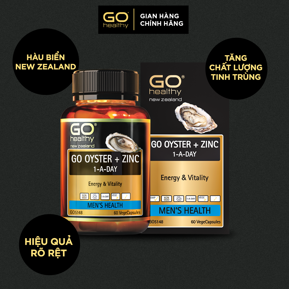 GO OYSTER + ZINC 1-A-DAY 60 VIÊN - Tinh chất hàu nhập khẩu chính hãng GO Healthy New Zealand