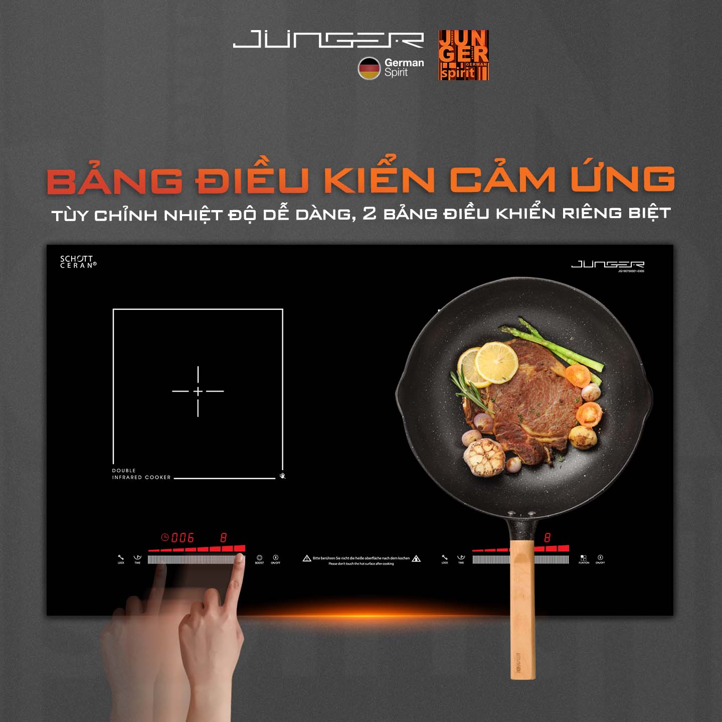 Bếp từ đôi JUNGER NKD-C22 4000W Tích hợp khóa phím an toàn Hàng Chính Hãng Bảo Hành 36 Tháng