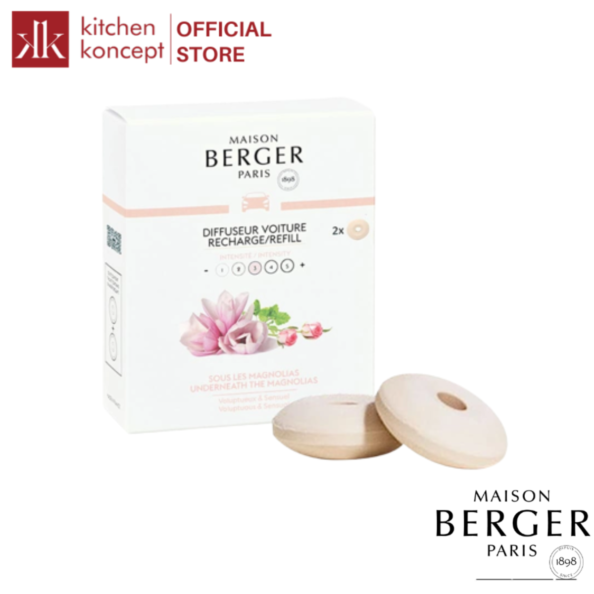 Maison Berger - Bộ tinh dầu xe hơi hương Underneath the Magnolias - 2 cái