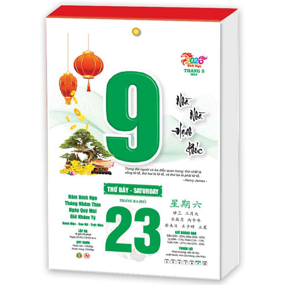 Bloc Lịch Trung Màu 2026 - Bonsai Tài Lộc - Hoa Niên HN15