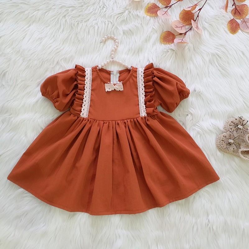 Váy Mẹ Và Bé 4kg-64kg Tay Ngắn Màu Nâu Tây Sang Chảnh Chất Đũi Siêu Mát