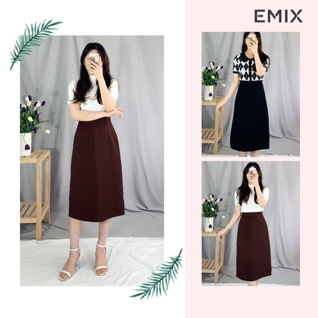 Chân váy midi xẻ sau 809 EMIX (2 màu), dáng dài, cạp cao, khóa sau, vải tuytxi, mềm mịn, đứng dáng