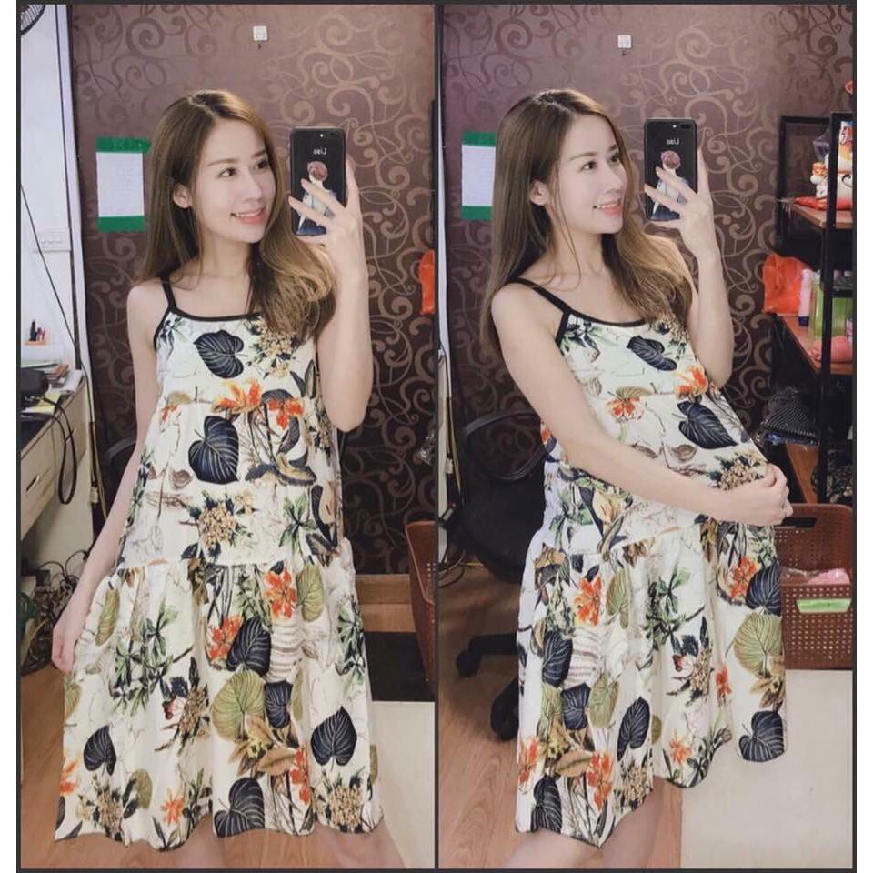 Váy lanh 2 dây - váy bầu - váy suông