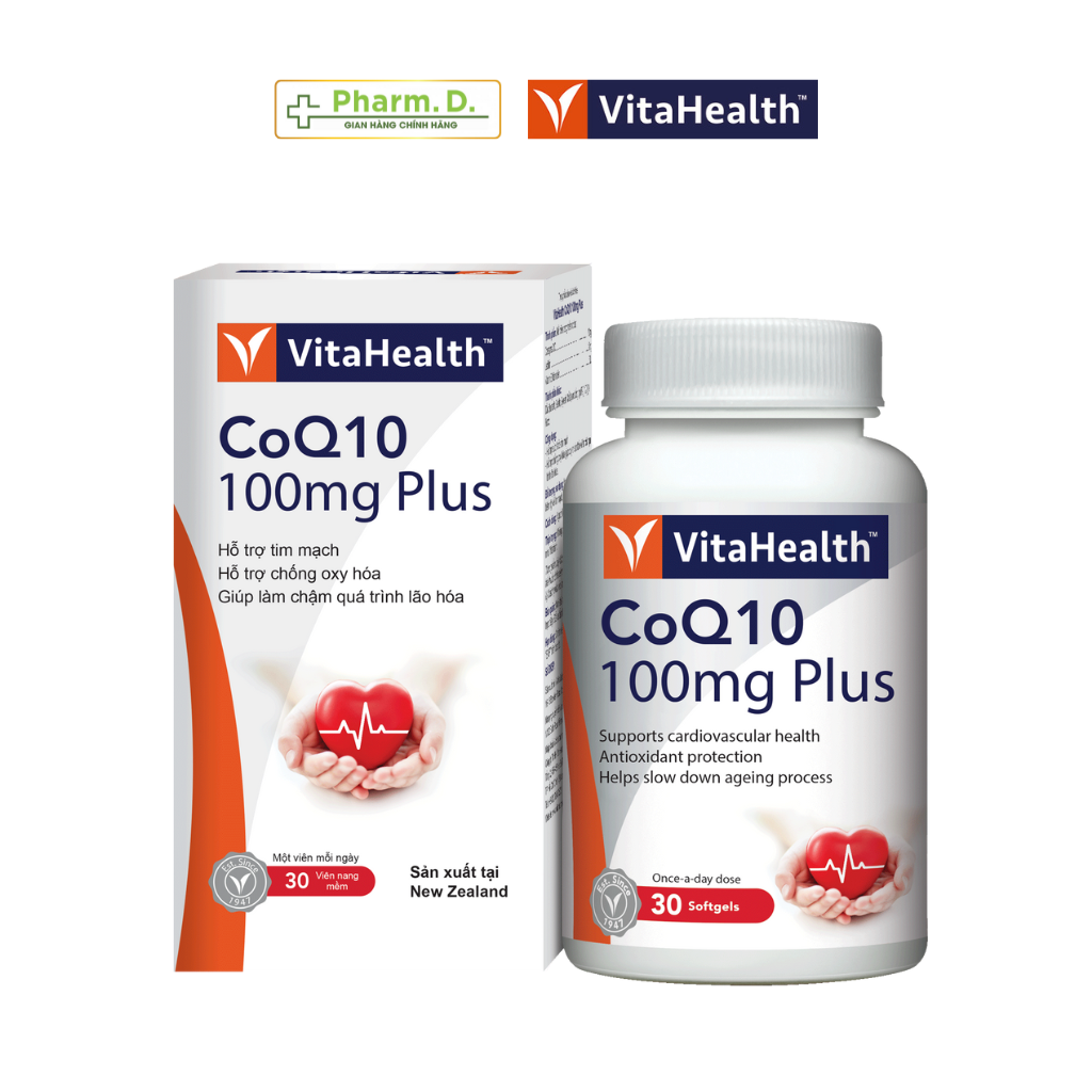 Viên Uống Hỗ Trợ Sức Khỏe Tim Mạch VITAHEALTH CoQ10 100mg Plus ( Hộp 30 Viên)