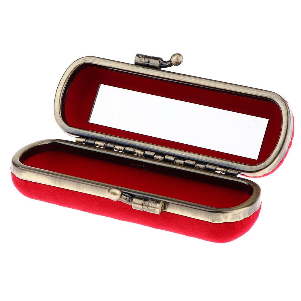 Lipstick Holder Makeup Case Storage Box Mirror Purse Pocket Red