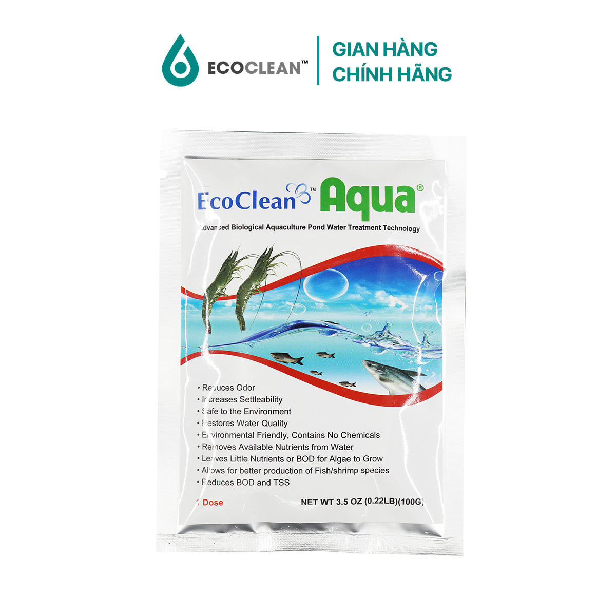 EcoClean Aqua - Men Vi Sinh Xử Lý Nước Ao Nuôi Tôm, Cá - Gói 100g