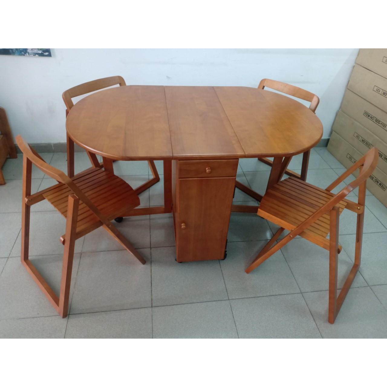 Bộ bàn ăn xếp gọn gỗ cao su xuất khẩu Hi Furniture