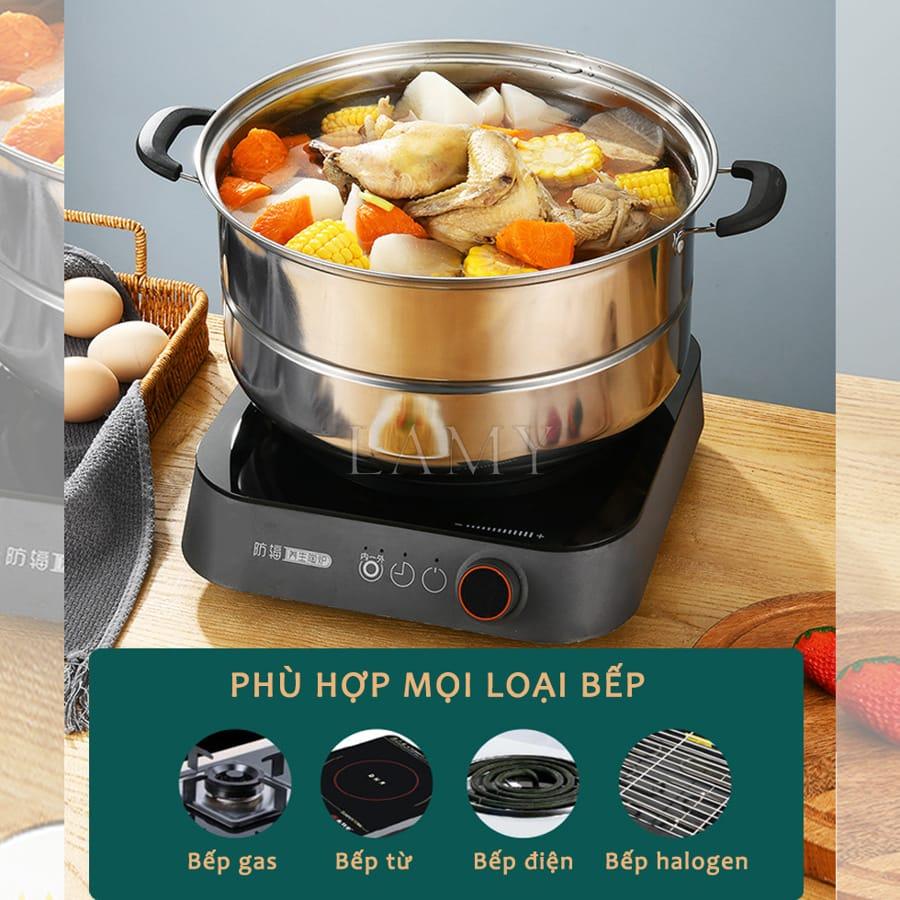Nồi Hấp Inox Đa Năng 3 TẦNG 28CM Dùng Cho Cả Bếp Từ Và Bếp Ga Thiết Kế Hiện Đại Tiện Dụng