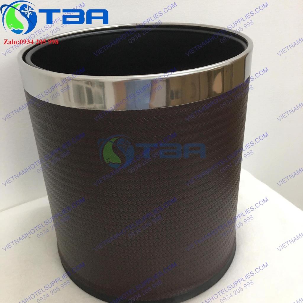 Thùng rác đặt phòng 2 lớp bọc da màu nâu đậm cao cấp