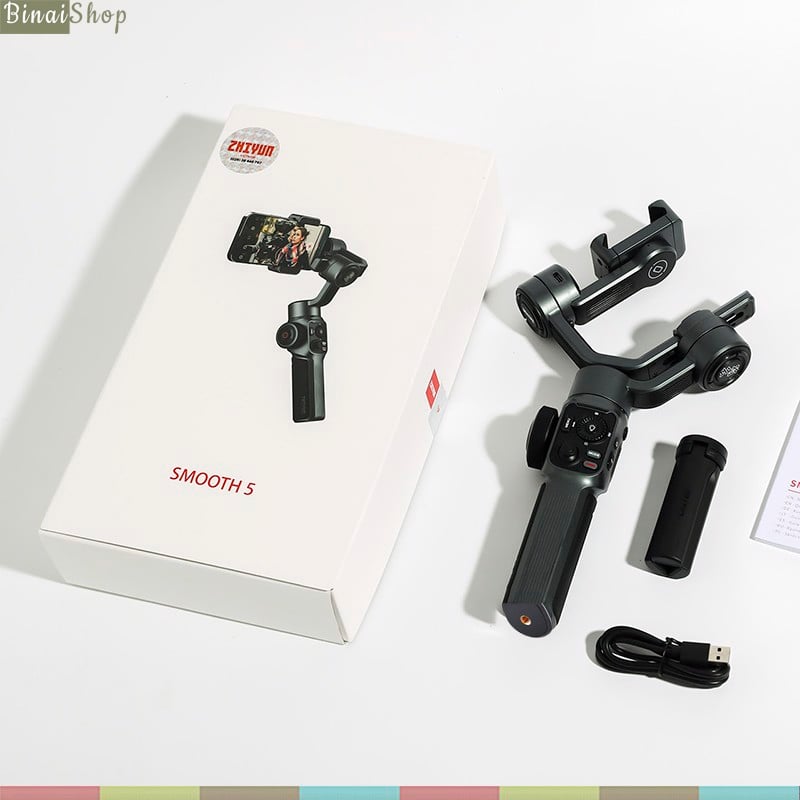 Zhiyun Smooth 5 - Gimbal Chống Rung Dành Cho Smartphone, Tải Trọng 300g, Nhận Diện Khuôn Mặt, Điều Khiển Bằng Cử Chỉ- Hàng chính hãng