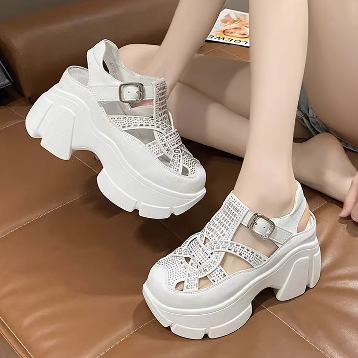 Sandal Đế Xuồng Đính Đá 9cm Siêu Nhẹ PS499-1325