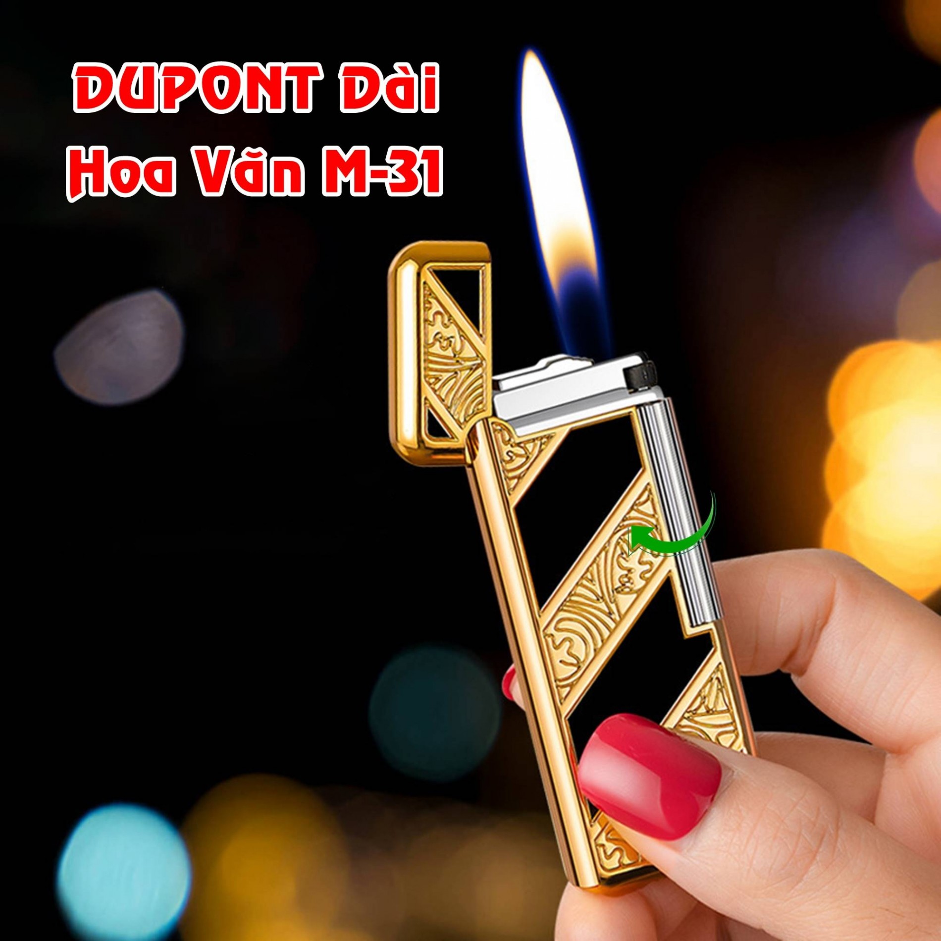 Hột quẹt bật lửa Dupont hoa văn dài sọc M31 (xài gas)