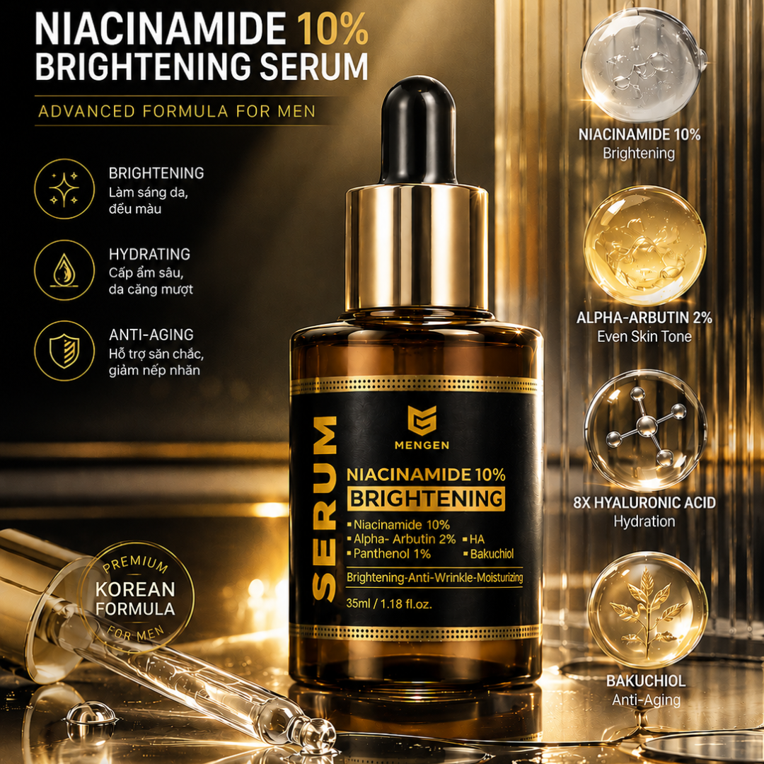 Serum dưỡng trắng da DÀNH CHO NAM MENGEN Niacinamide 10% Brightening Serum hỗ trợ mờ thâm mụn, sạm nám 35ML
