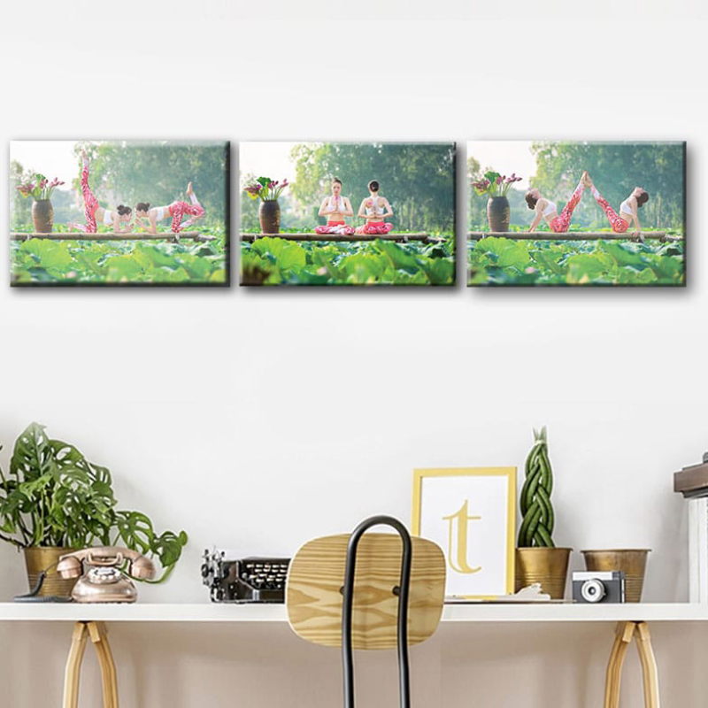 Bộ 3 Tranh Canvas Yoga Giữa Hồ Sen - W52