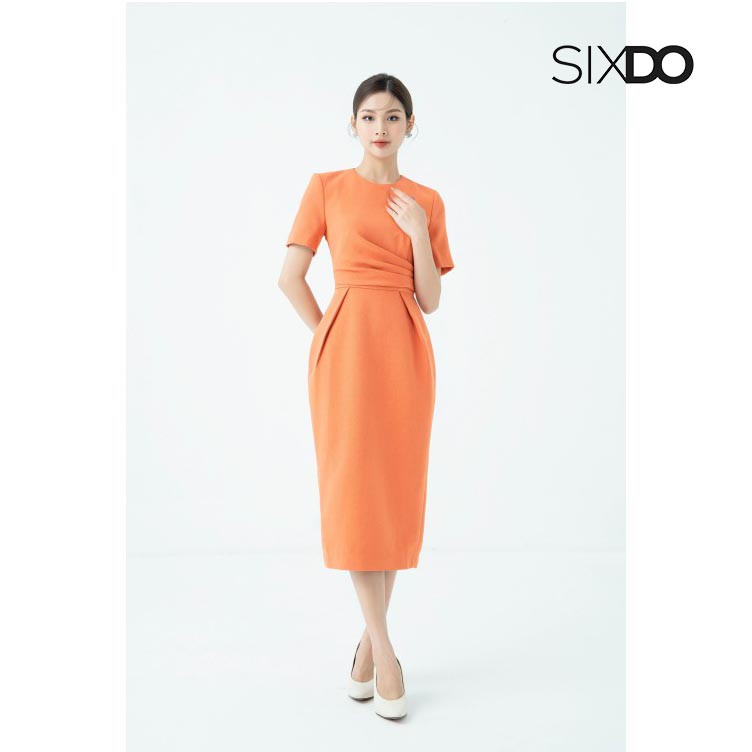 Đầm ôm midi xếp ly eo thời trang SIXDO - M