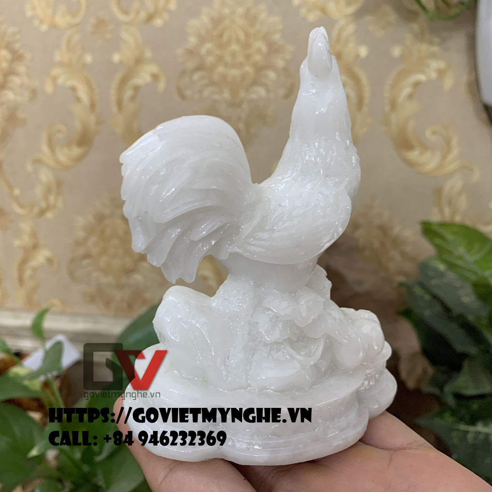 [Gà phong thủy] Tượng đá con gà trống phong thủy mang may mắn cho gia chủ - Cao 12cm - Màu đá trắng