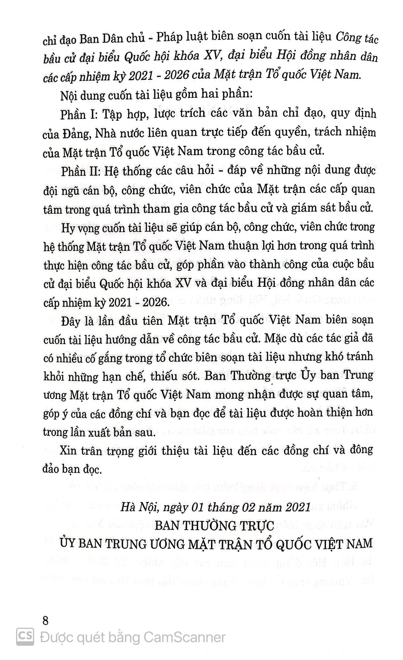 Công tác bầu cử đại biểu Quốc hội khóa XV, đại biểu Hội đồng nhân dân các cấp nhiệm kỳ 2021 - 2026 của Mặt trận Tổ quốc Việt Nam