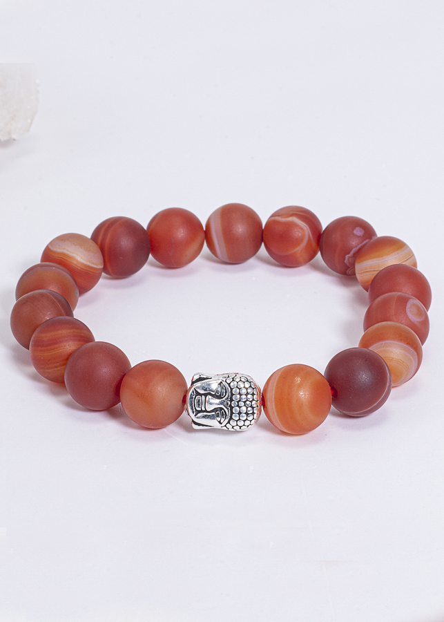 Vòng Tay Phong Thủy Nam Đá Mã Não Đỏ Nhám Phối Charm Phật Bạc  Mệnh Hỏa, Thổ Ngọc Quý Gemstones