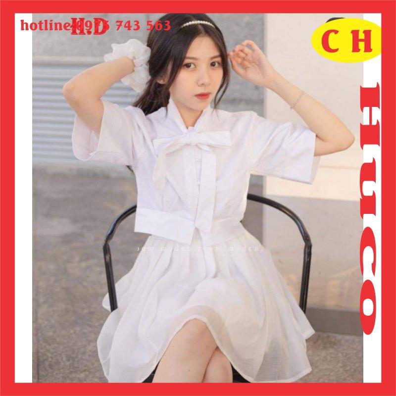 sét đầm nữsét trang phụcsét váy áo croptop buộc nơ mix chân váy 2 lớp vintage dáng ulzzang freesize