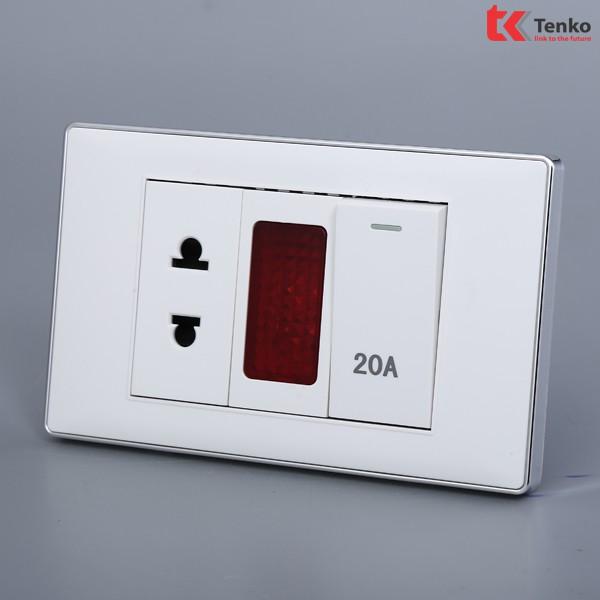 Công Tắc 20A Công Suất Cao Cho Bình Nóng Lạnh Điều Hoà - Đèn LED báo điện - Ổ Cắm 2 Chấu TENKO TK-C27-T080