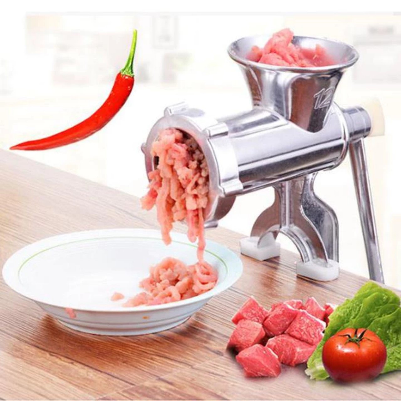 Máy Xay Thịt Bằng Gang Cỡ Đại Size 10 - Chất Lượng Cao, Kèm 3 Ống Nhồi Xúc Xích