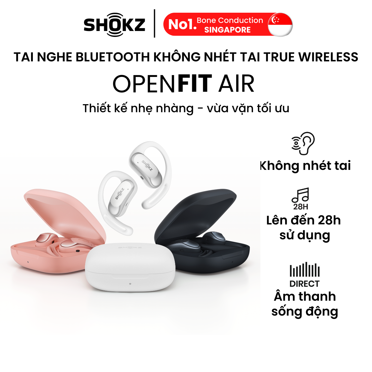[MỞ BÁN] Tai Nghe Không Nhét Tai Bluetooth True Wireless Earbuds Shokz OpenFit Air T511- Hàng Chính Hãng
