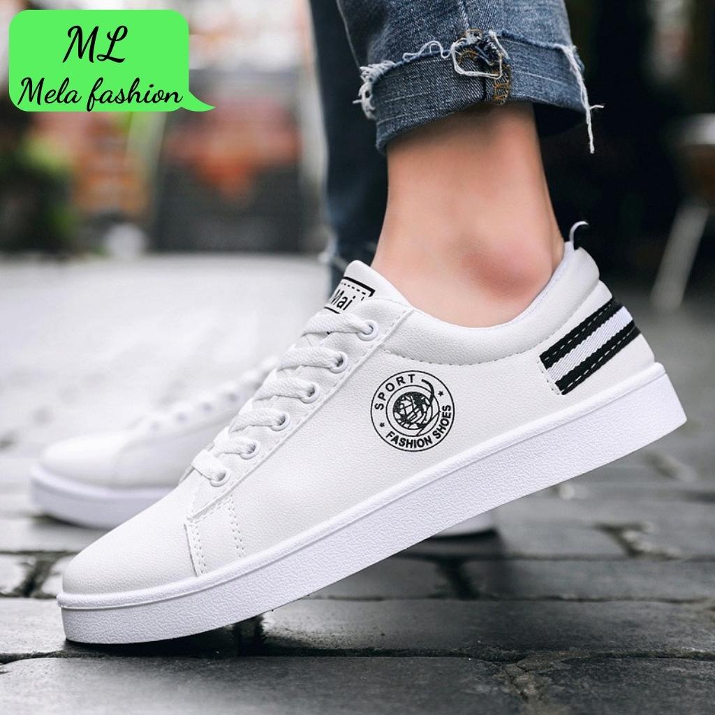 Giày thể thao nam cao cấp màu trắng gót kẻ Kumaii 2 màu phiên bản Hàn Quốc giày sneaker hottrend Sport Mela Fashion