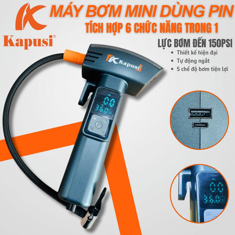 Máy Bơm Hơi Dùng Pin 6 in 1 Kapusi K6226 – Bơm Nhanh, Đa Năng, Tiện Lợi Cho Mọi Hành Trình