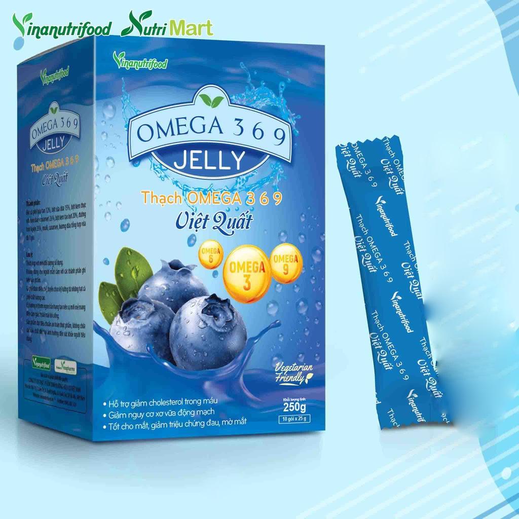 Thạch Omega 3,6,9 Việt Quất Vinanutrifood, thành phần từ việt quất, hộp 10 gói