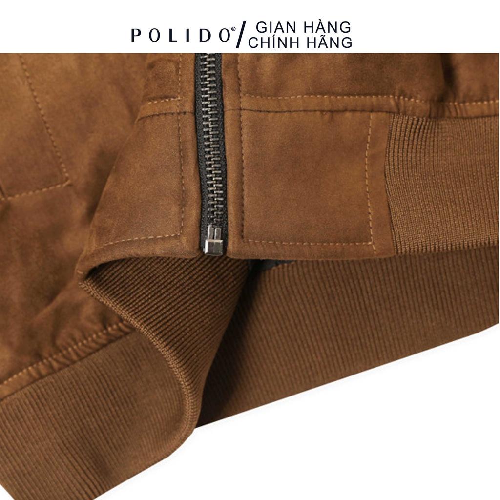 Áo Khoác Bomber Nam CEFFYLO Màu Nâu Đậm Chất Da Lộn Chuẩn Form