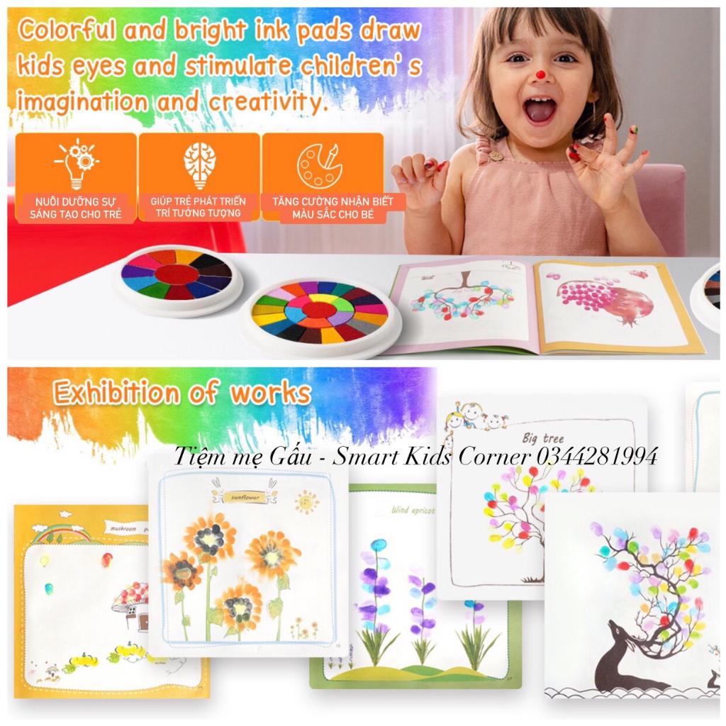 COMBO MÀU VẼ VÂN TAY WASHABLE PAINT PAD BỘ 12 MÀU AN TOÀN DIY FINGER PRINT KÈM SÁCH HƯỚNG DÂN CHO BÉ THỎA SỨC SÁNG TẠO